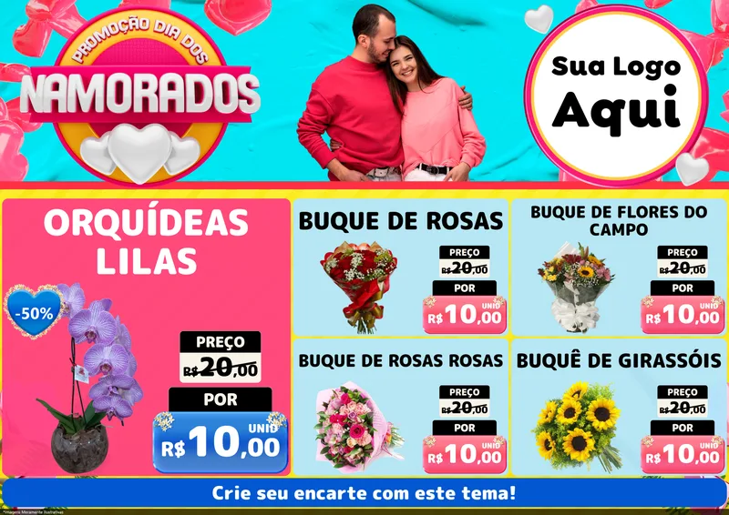 Modelo de Encarte para Encarte A4 Horizontal com o tema Promoção Dia dos Namorados para Floricultura e jardim
