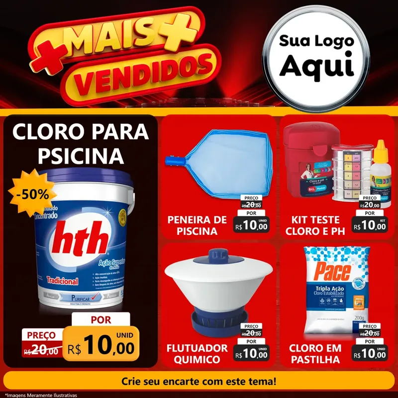 Modelo de Rede Social para Feed Facebook com o tema Mais Vendidos para Produtos para Piscina