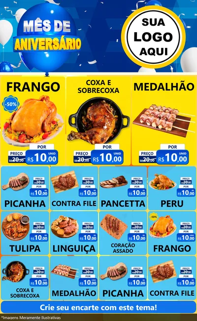 Modelo de Encarte para Encarte Grande com o tema Mês de Aniversário para Assados