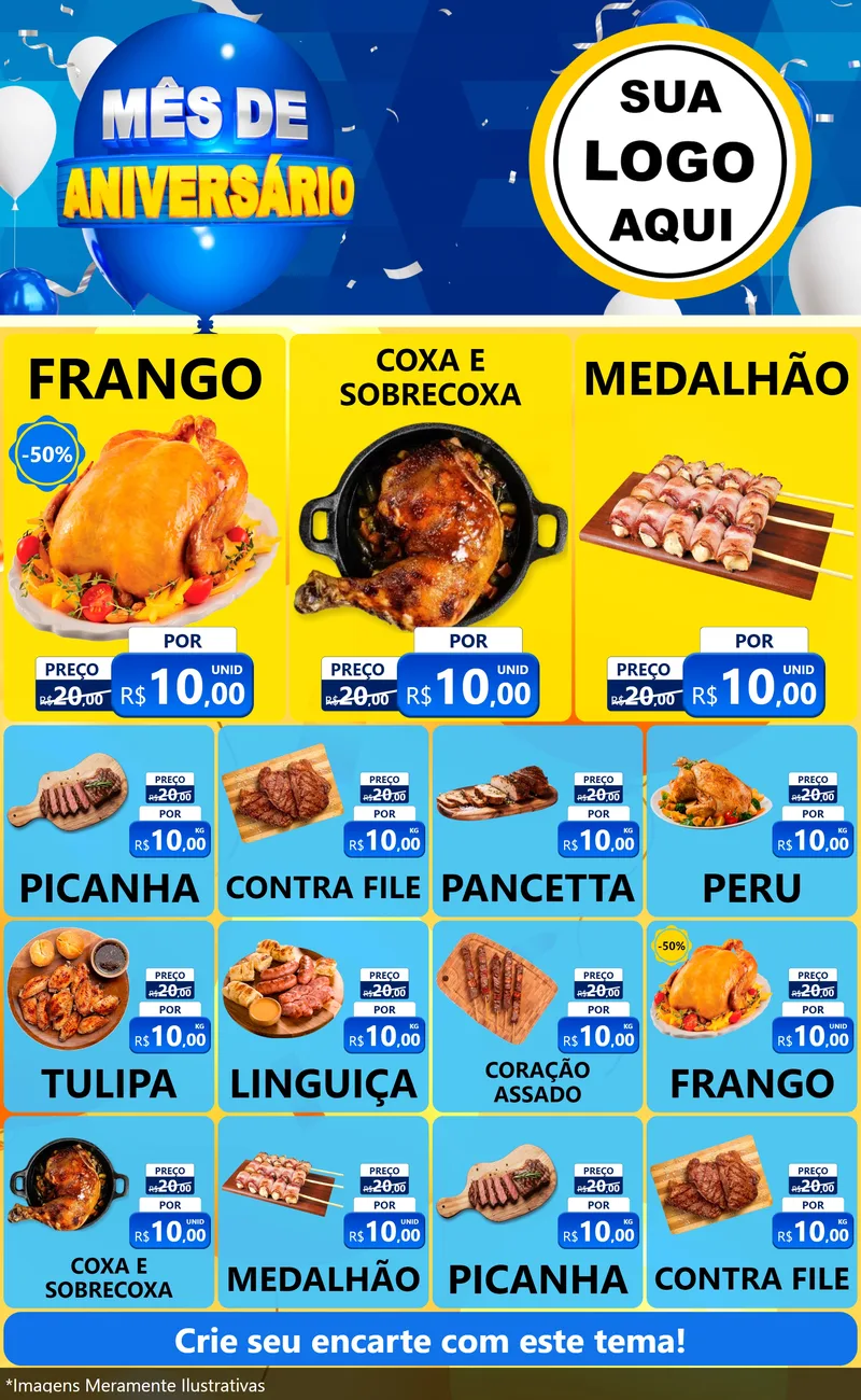 Modelo de Encarte para Encarte Grande com o tema Mês de Aniversário para Assados