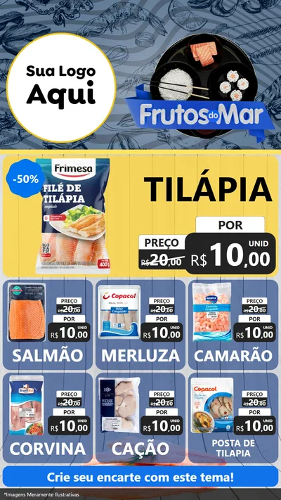 Modelo de Rede Social para Stories com o tema Frutos do Mar para Peixaria