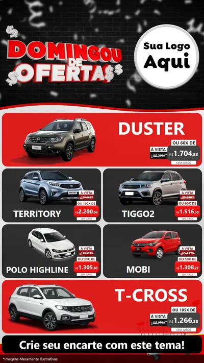 Modelo de TV para TV Vertical com o tema Domingou de Ofertas para Concessionaria de Carros