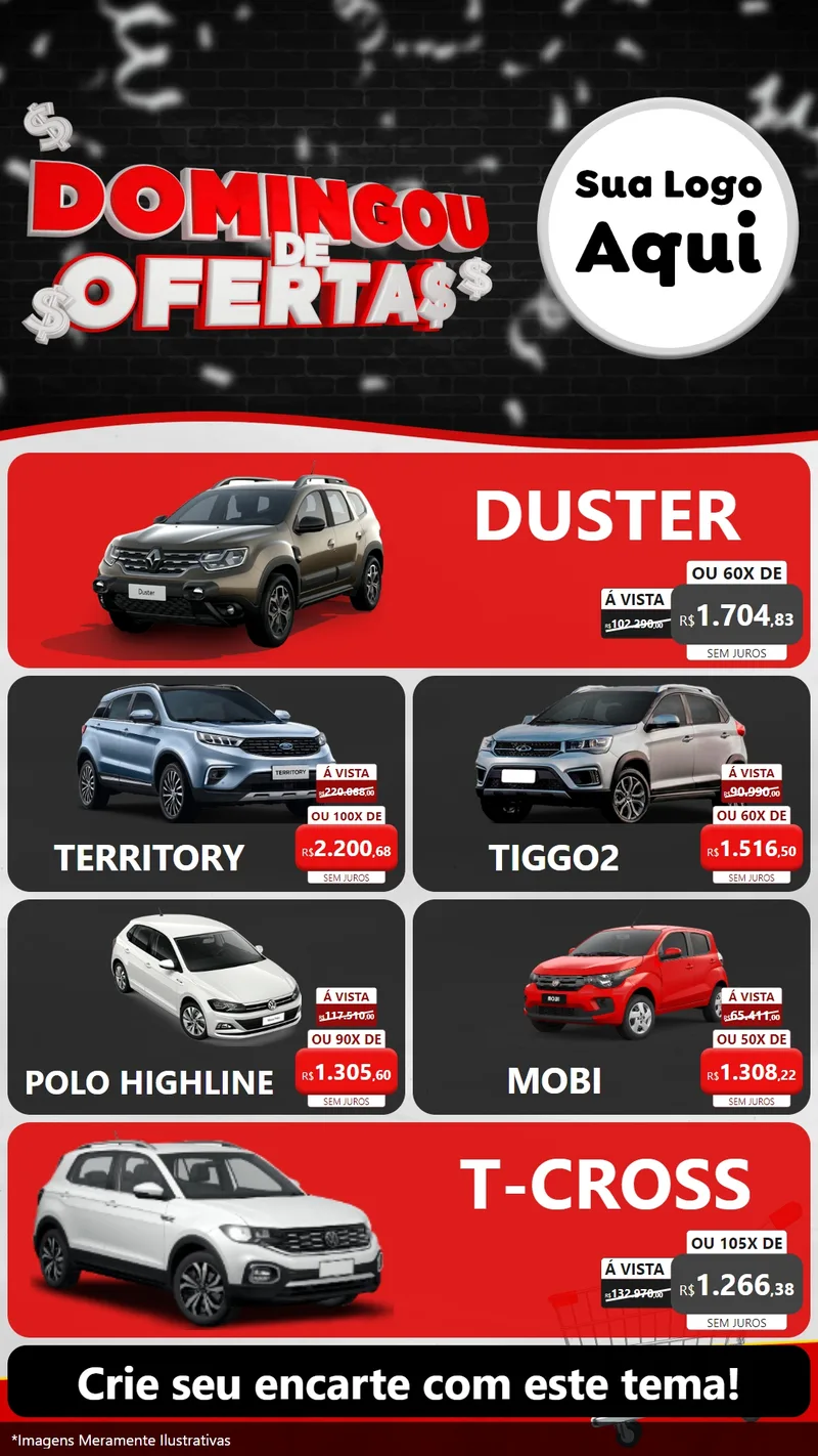 Modelo de TV para TV Vertical com o tema Domingou de Ofertas para Concessionaria de Carros