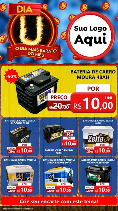 Modelo de Rede Social para Stories com o tema Dia U - O Dia Mais Barato Do Mês para Baterias Elétricas
