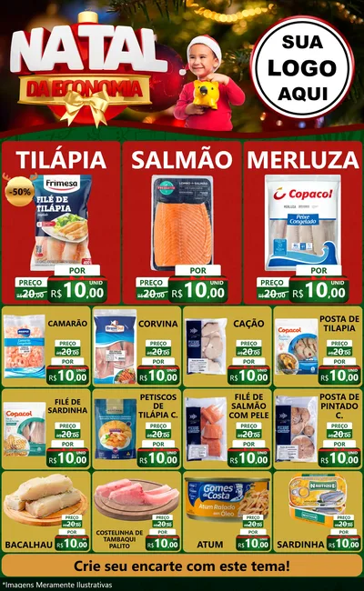 Modelo de Encarte para Encarte Grande com o tema Natal da Economia para Peixaria