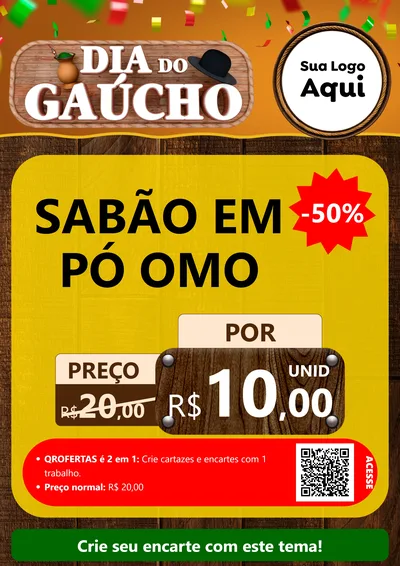 Modelo de Cartaz para Cartaz A4 Vertical com o tema Dia do Gaúcho para Produtos de Limpeza