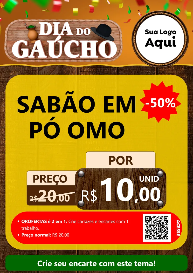 Modelo de Cartaz para Cartaz A4 Vertical com o tema Dia do Gaúcho para Produtos de Limpeza