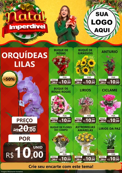 Modelo de Encarte para Encarte A4 Vertical com o tema Natal Imperdível para Floricultura e jardim