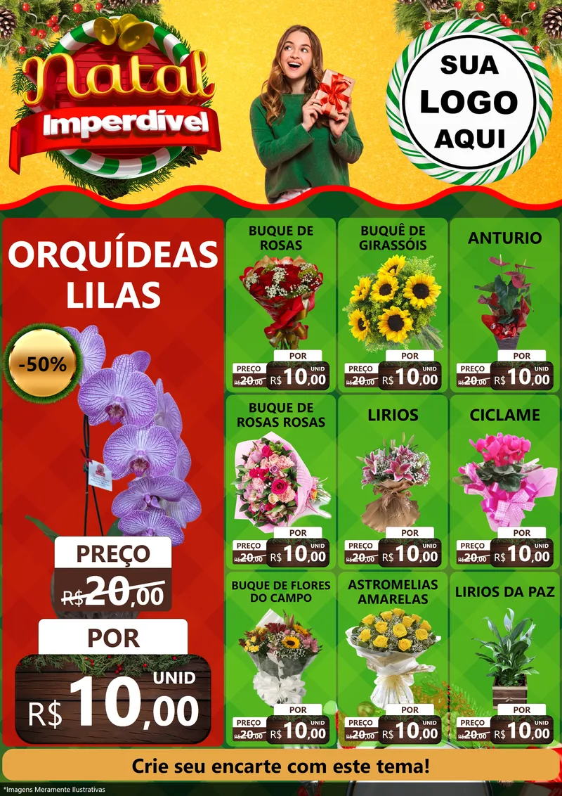Modelo de Encarte para Encarte A4 Vertical com o tema Natal Imperdível para Floricultura e jardim
