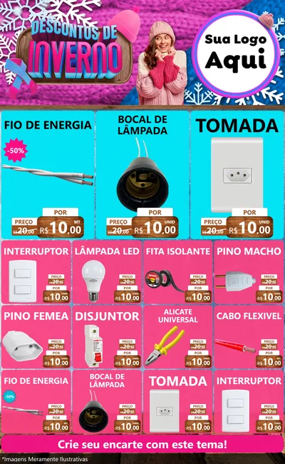 Modelo de Encarte para Encarte Grande com o tema Descontos de Inverno para Materiais Elétricos