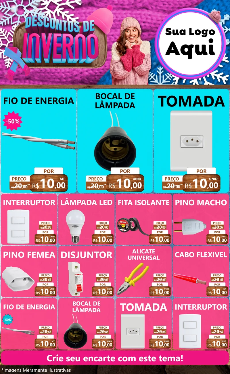 Modelo de Encarte para Encarte Grande com o tema Descontos de Inverno para Materiais Elétricos