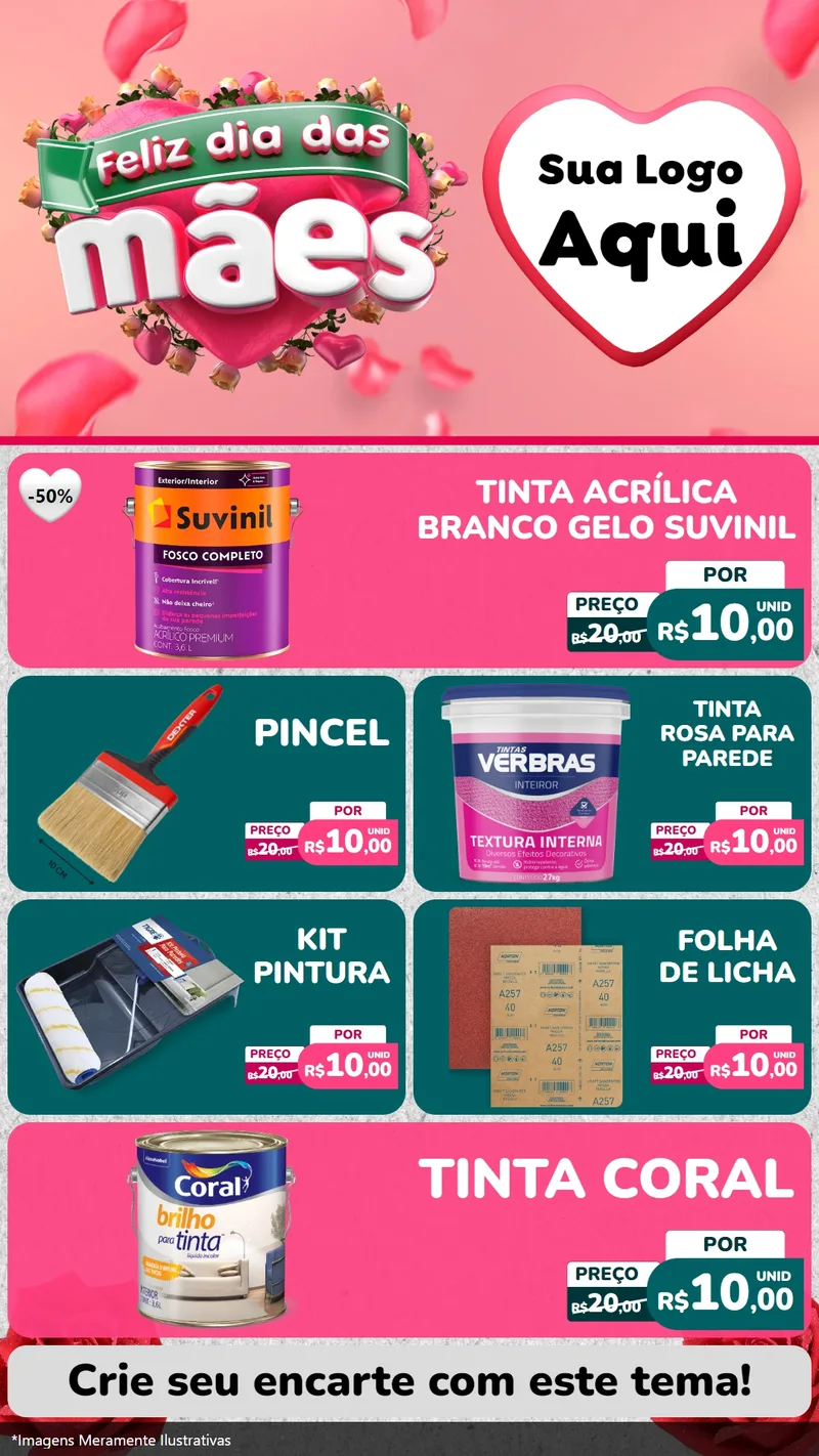 Modelo de TV para TV Vertical com o tema Feliz Dia das Mães para Tintas e Ferramentas