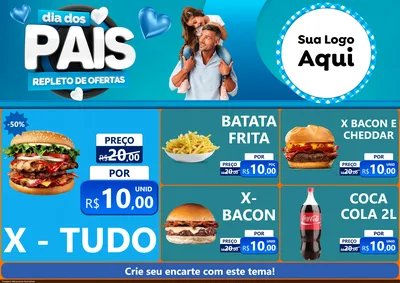 Modelo de Encarte para Encarte A4 Horizontal com o tema Dia Dos Pais Repleto de Ofertas para Hamburgueria