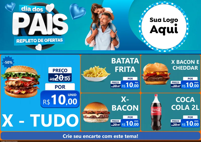 Modelo de Encarte para Encarte A4 Horizontal com o tema Dia Dos Pais Repleto de Ofertas para Hamburgueria