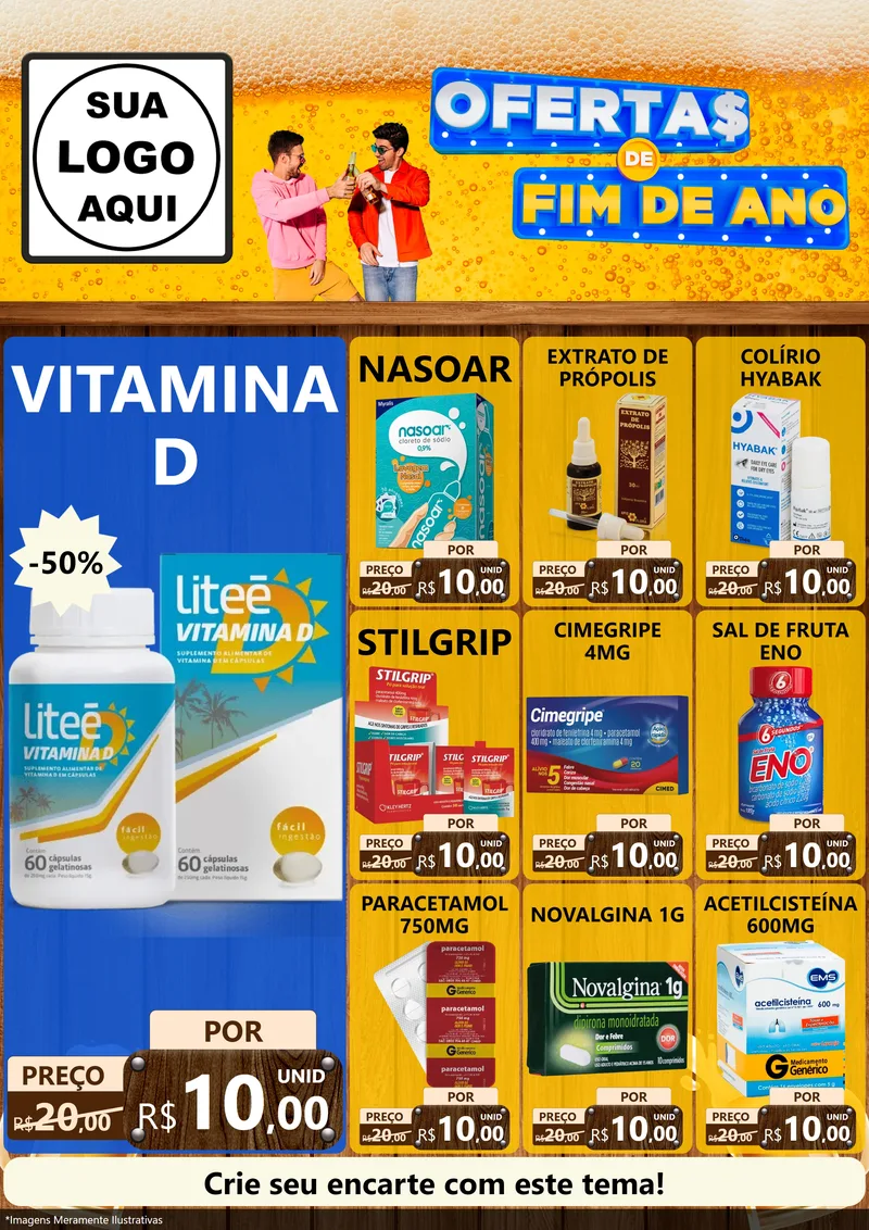 Modelo de Encarte para Encarte A4 Vertical com o tema Ofertas de Fim de Ano para Farmácia