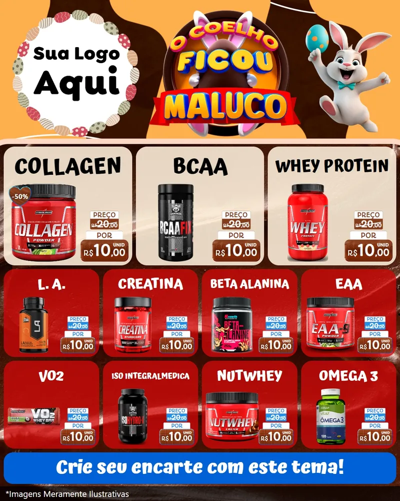 Modelo de Rede Social para Feed Instagram com o tema O Coelho Ficou Maluco - Páscoa para Suplementos alimentares
