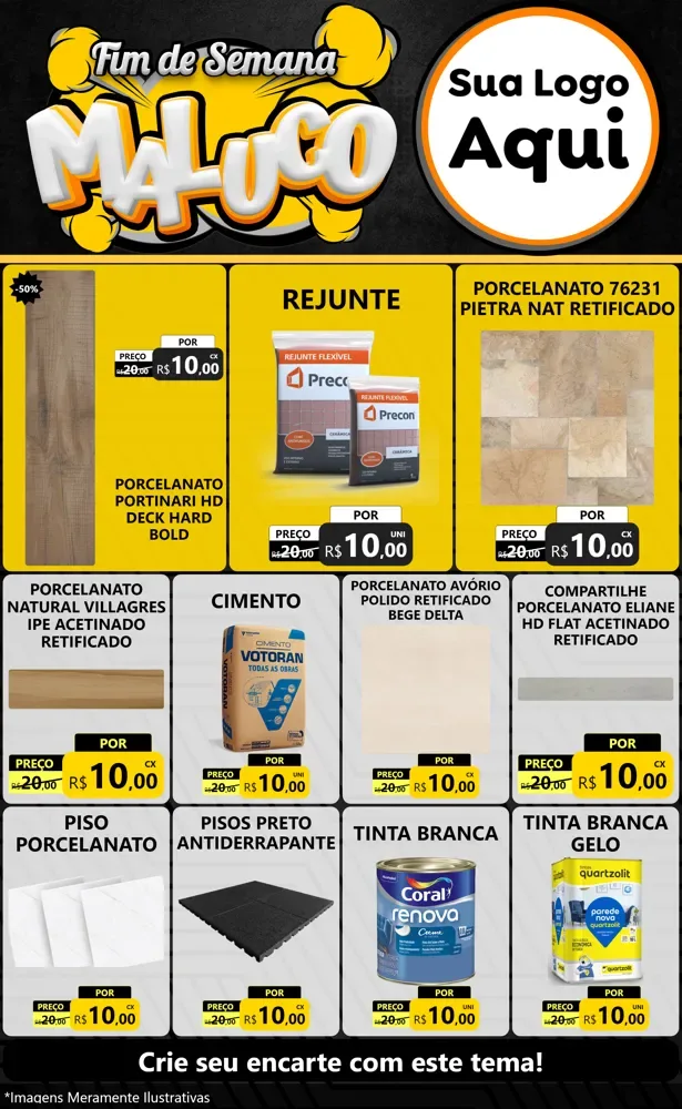Modelo de Encarte para Encarte Grande com o tema Fim de Semana Maluco para Pisos e revestimentos