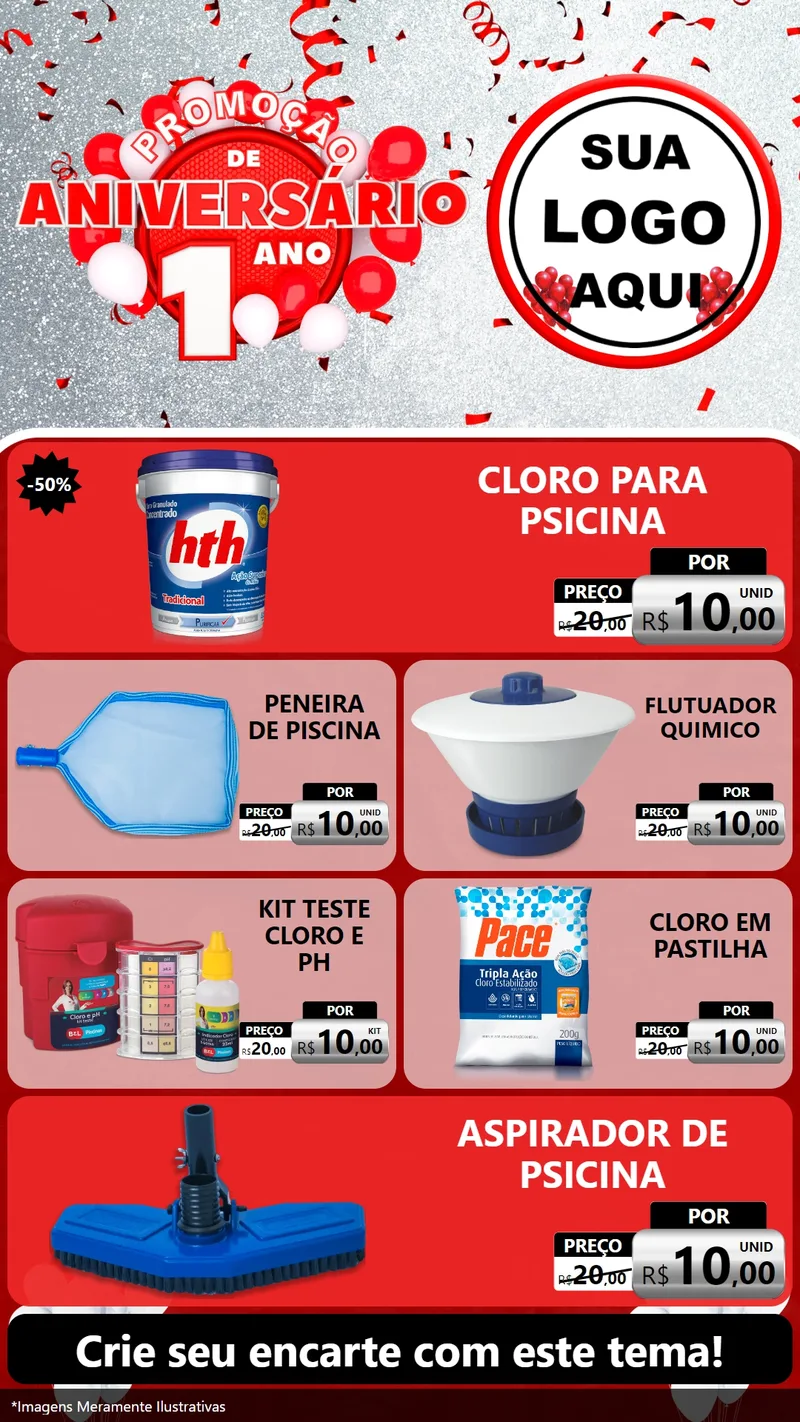 Modelo de TV para TV Vertical com o tema Promoção de Aniversário - 1 Ano para Produtos para Piscina