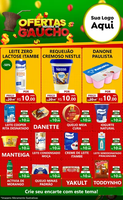 Modelo de Encarte para Encarte Grande com o tema Ofertas Semana Do Gaúcho para Frios e Laticínios