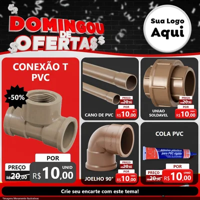 Modelo de Rede Social para Feed Facebook com o tema Domingou de Ofertas para Tubos e conexões