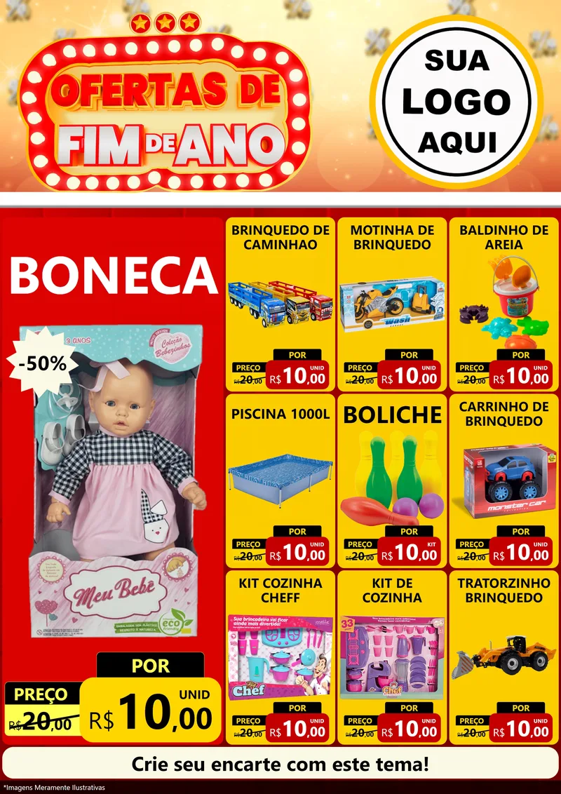 Modelo de Encarte para Encarte A4 Vertical com o tema Ofertas de Fim de Ano para Brinquedos