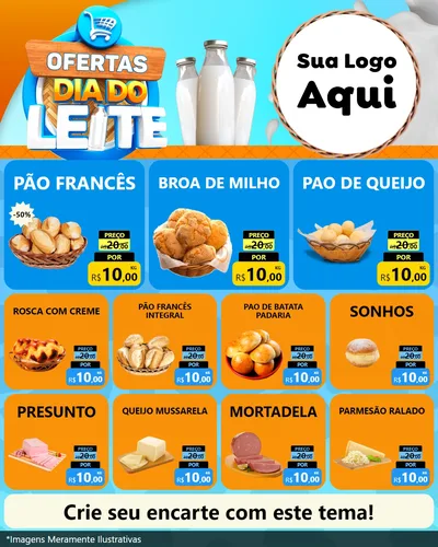 Modelo de Rede Social para Feed Instagram com o tema Ofertas Dia do Leite para Padaria