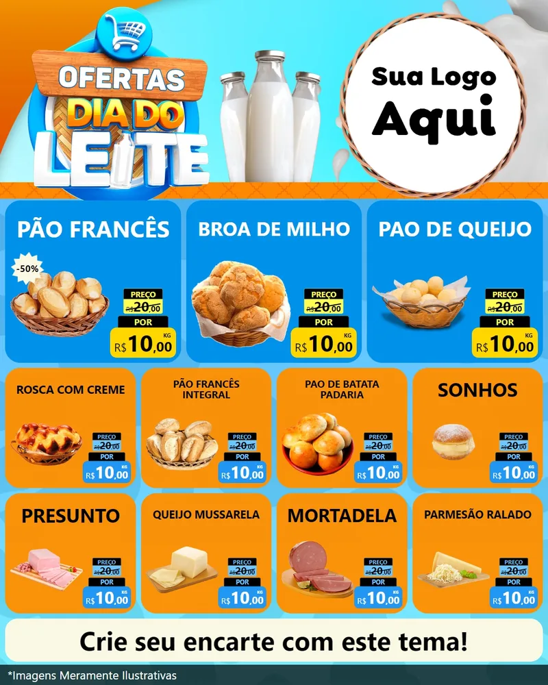 Modelo de Rede Social para Feed Instagram com o tema Ofertas Dia do Leite para Padaria