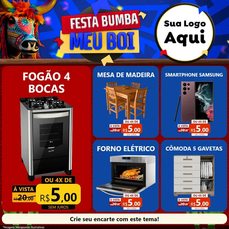 Modelo de Rede Social para Feed Facebook com o tema Festa Bumba meu Boi para Móveis e Eletro
