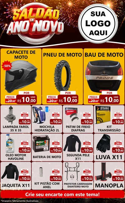 Modelo de Encarte para Encarte Grande com o tema Saldão de Ano Novo para Moto peças