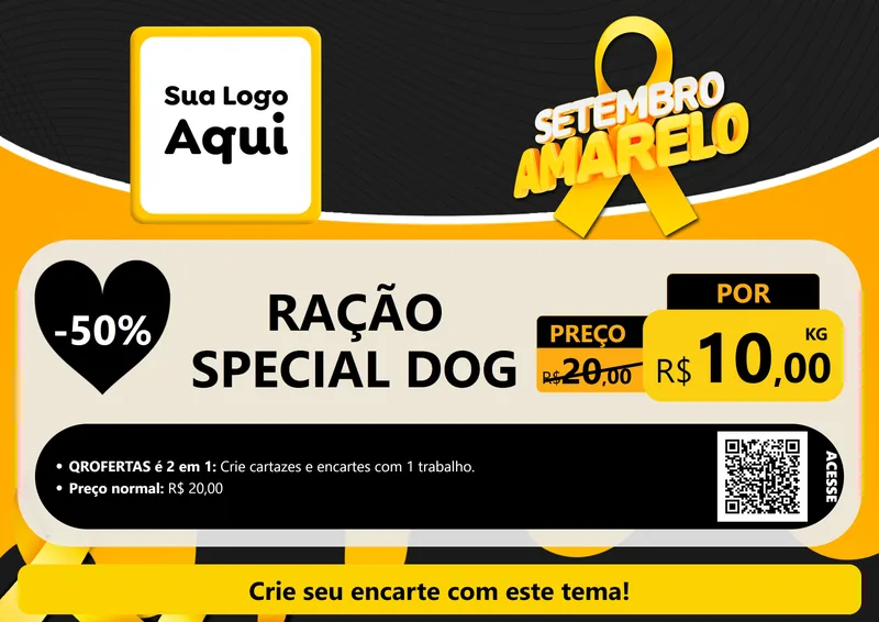 Modelo de Cartaz para Cartaz A4 Horizontal com o tema Setembro Amarelo para Pet Shop