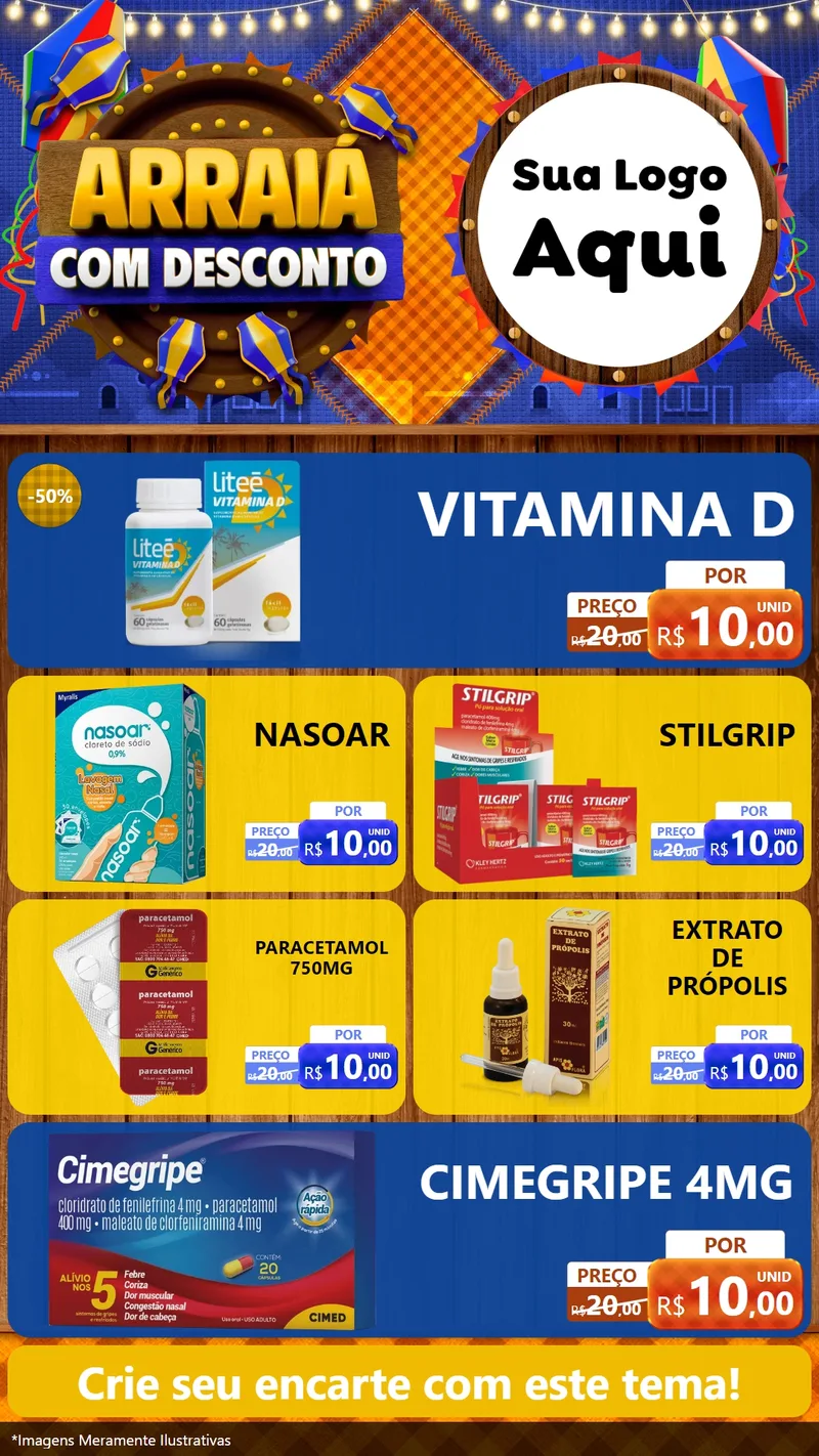 Modelo de TV para TV Vertical com o tema Arraiá Com Desconto para Farmácia