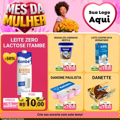 Modelo de Rede Social para Feed Facebook com o tema Mês da Mulher para Frios e Laticínios