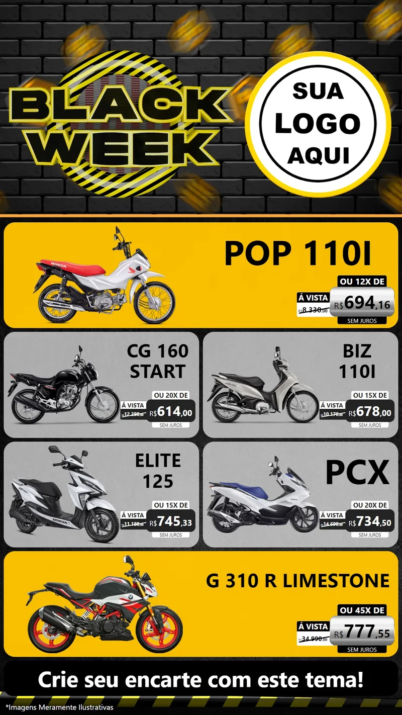 Modelo de TV para TV Vertical com o tema Black Week para Concessionaria de Motos