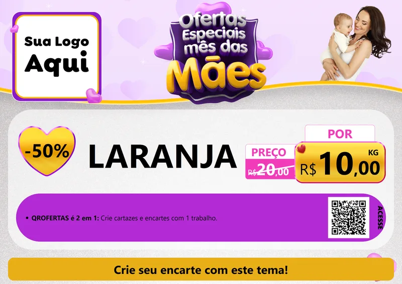 Modelo de Cartaz para Cartaz A4 Horizontal com o tema Ofertas Especiais - Mês das Mães para Hortifrúti