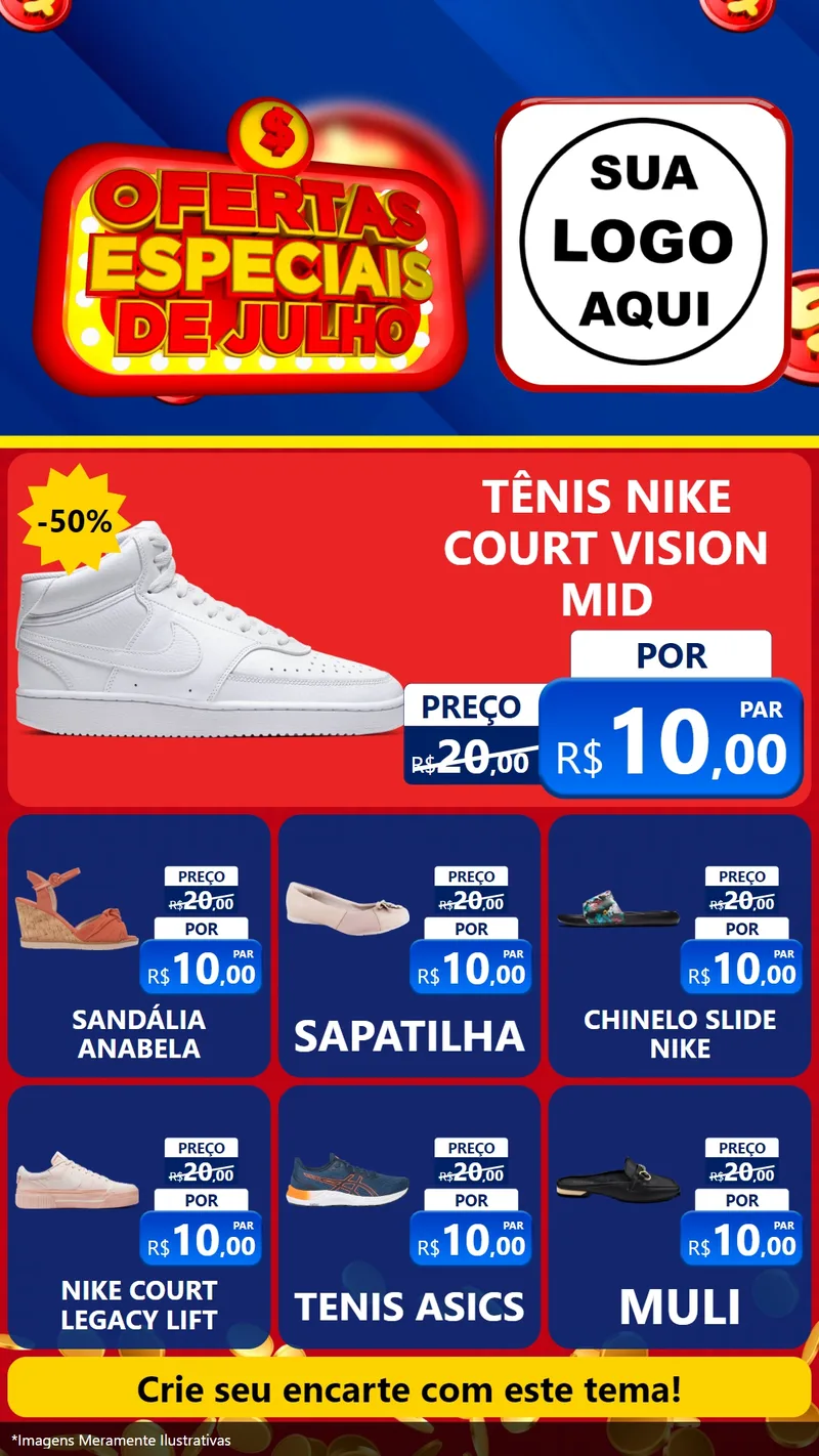 Modelo de Rede Social para Stories com o tema Ofertas Especiais de Julho para Calçados
