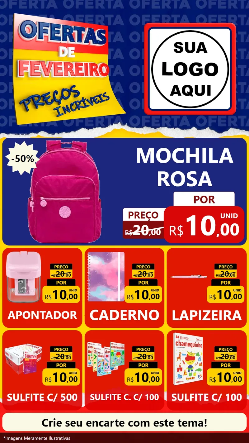 Modelo de Rede Social para Stories com o tema Ofertas de Fevereiro - Preços Incríveis para Papelaria
