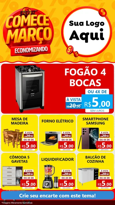 Modelo de Rede Social para Stories com o tema Comece Março Economizando para Móveis e Eletro