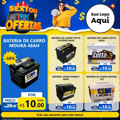 Modelo de Rede Social para Feed Facebook com o tema Sextou de Ofertas para Baterias Elétricas