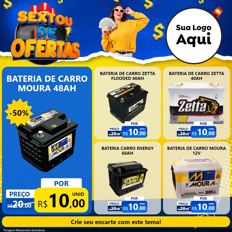 Modelo de Rede Social para Feed Facebook com o tema Sextou de Ofertas para Baterias Elétricas