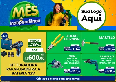 Modelo de Encarte para Encarte A4 Horizontal com o tema Mês da Independência para Maquinas e Ferramentas