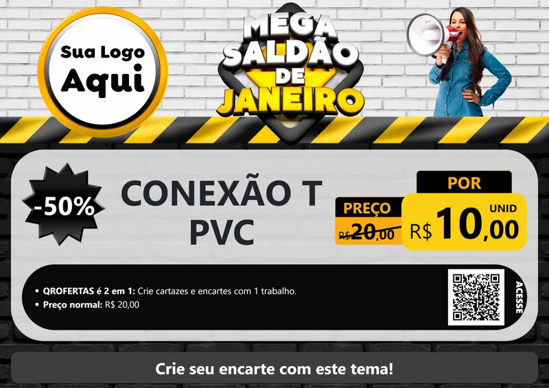 Modelo de Cartaz para Cartaz A4 Horizontal com o tema Mega Saldão de Janeiro para Tubos e conexões