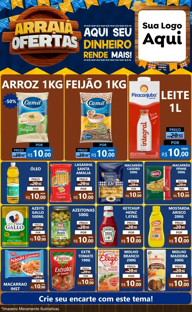 Modelo de Encarte para Encarte Grande com o tema Arraiá de Ofertas - Junina para Supermercado