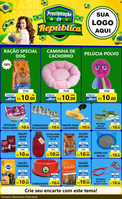 Modelo de Encarte para Encarte Grande com o tema Proclamação da República para Pet Shop