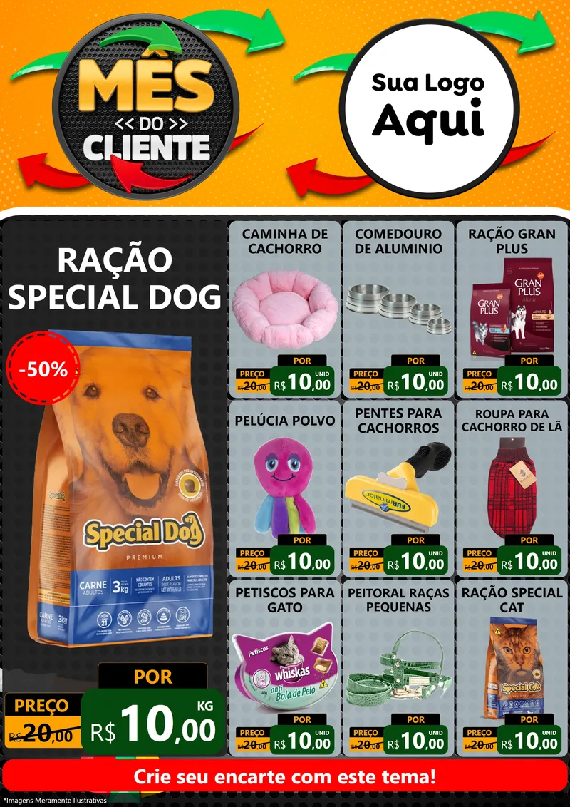 Modelo de Encarte para Encarte A4 Vertical com o tema Mês do Cliente para Pet Shop