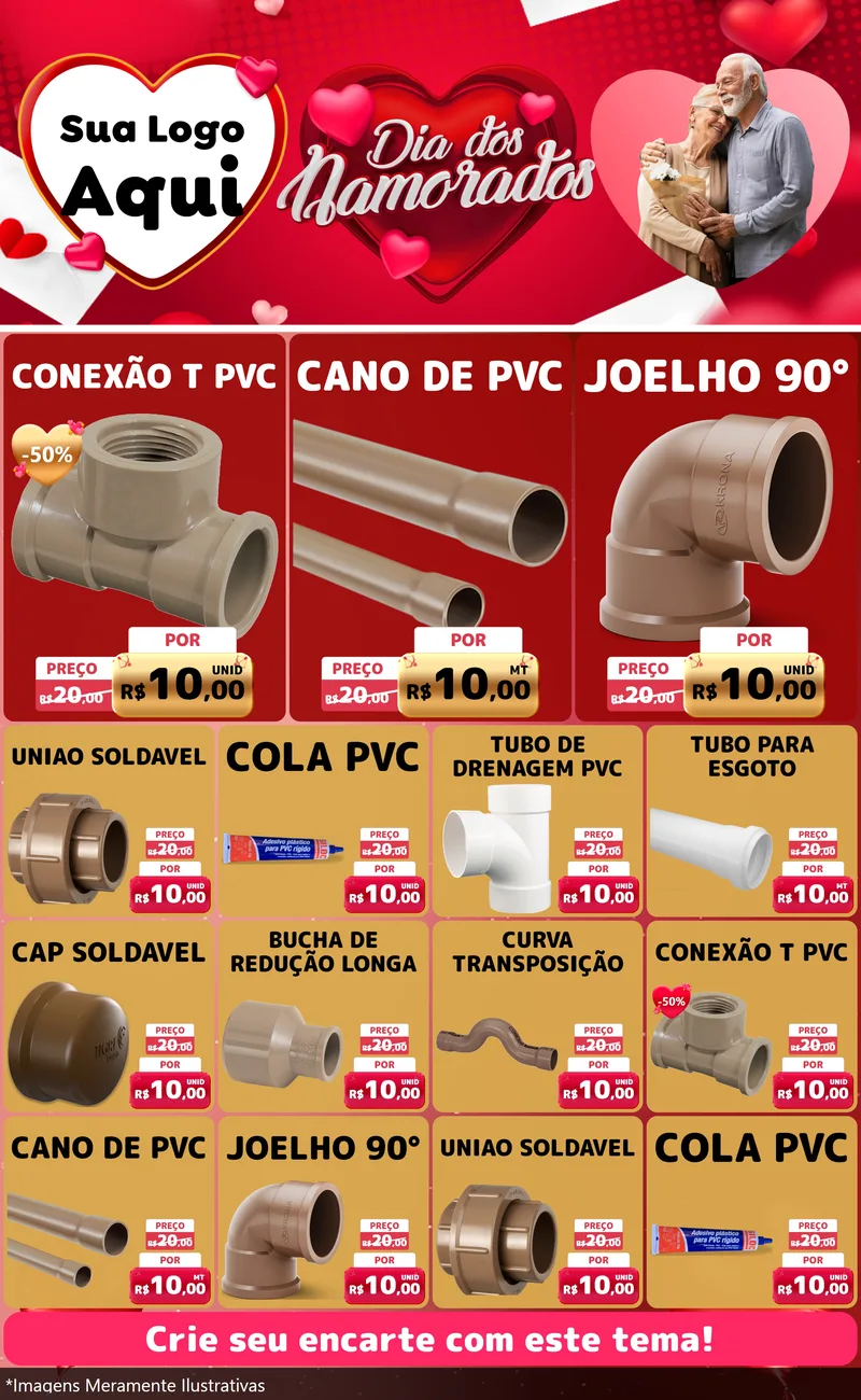Modelo de Encarte para Encarte Grande com o tema Dia Dos Namorados para Tubos e conexões