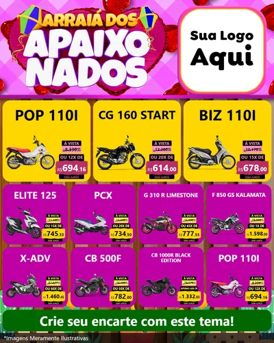 Modelo de Rede Social para Feed Instagram com o tema Arraiá dos Apaixonados para Concessionaria de Motos