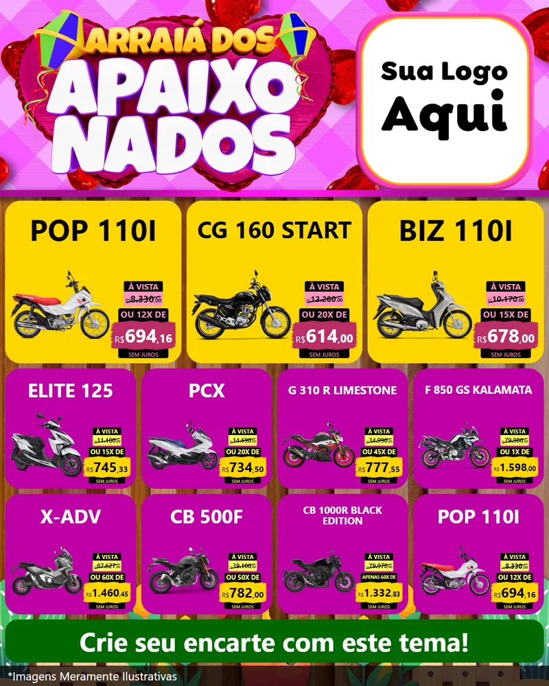Modelo de Rede Social para Feed Instagram com o tema Arraiá dos Apaixonados para Concessionaria de Motos