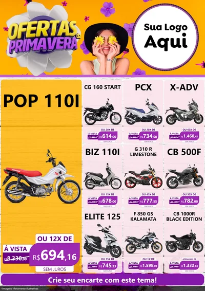 Modelo de Encarte para Encarte A4 Vertical com o tema Ofertas Da Primavera para Concessionaria de Motos