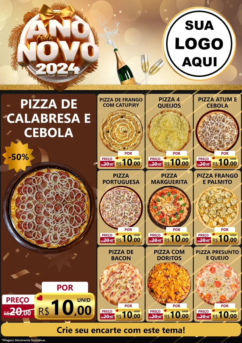 Modelo de Encarte para Encarte A4 Vertical com o tema Feliz Ano Novo 2027 para Pizzaria