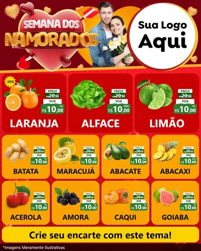 Modelo de Rede Social para Feed Instagram com o tema Semana dos Namorados para Hortifrúti